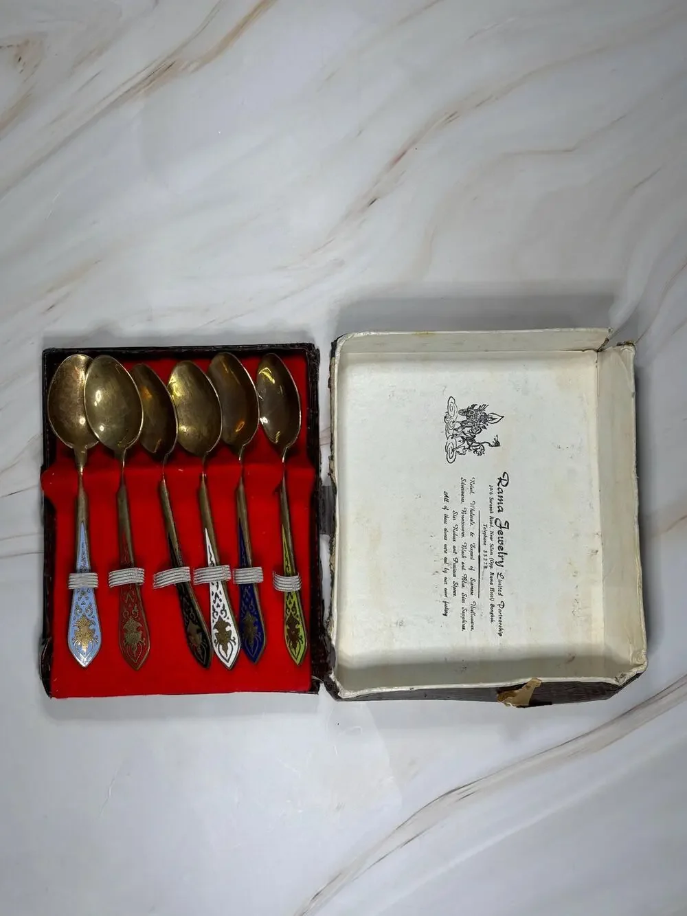 Set of 6 Vintage Thailand Siam Rama Jewelry Brass Flatware Spoons